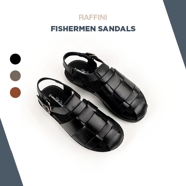 Raffini | Dép Rọ Nam Raffini Fisherman Sandal Màu Đen, Da Bò Thật, Đế Đúc Cao Su Chống Trượt