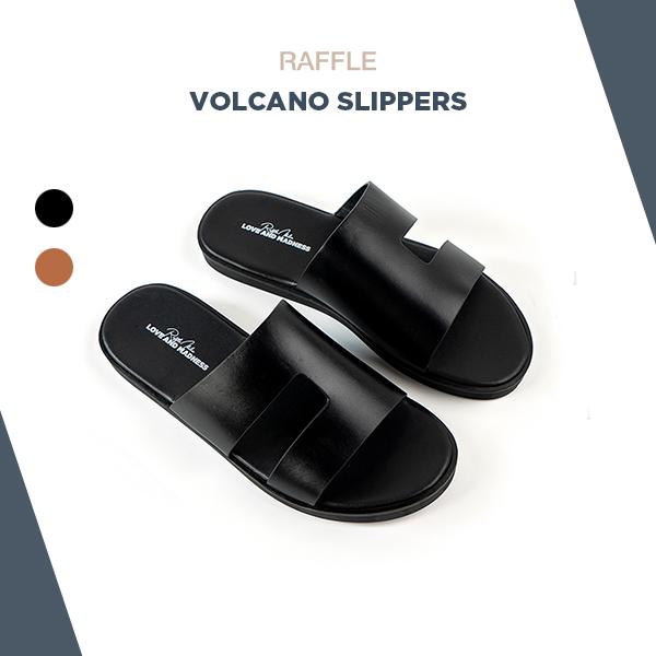 Raffini | Dép Da Nam Raffini Volcano Slippers - Black Da Bò Cao Cấp Đế Đúc Cao Su Bảo Hành 1 Năm