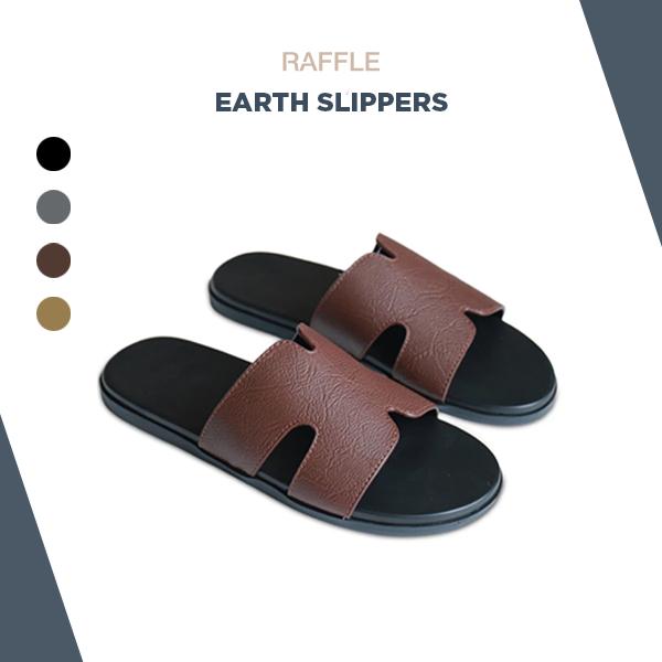 Raffini | Dép Da Nam Raffle Earth Slippers - Coffee Brown Đen Da Bò Đế Đúc Cao Su Chống Hăm Chân